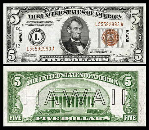 hawaii overprint 5 dollar bill